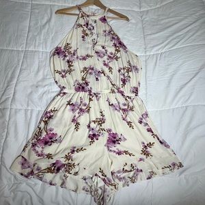 American Eagle White Floral Shorts Romper